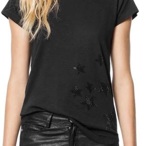 Zadig & Voltaire Skinny Stars Strass Black Shirt Size Small Worn Once